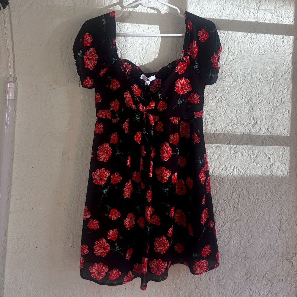 New Floral Puff-Sleeve Mini Sun Dress